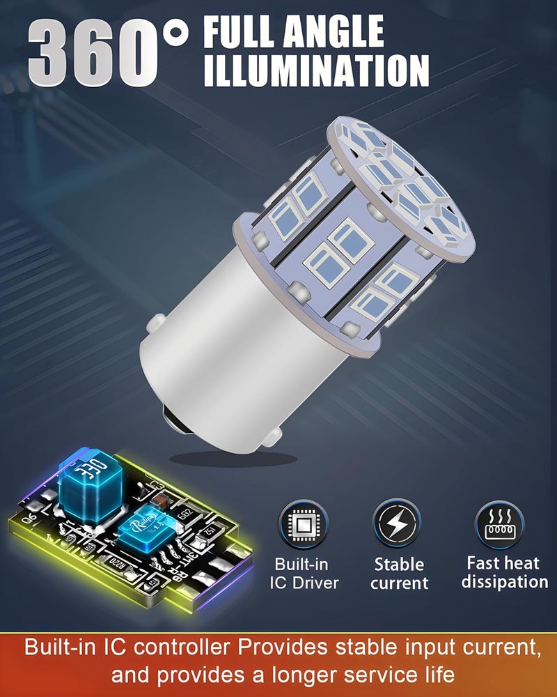 LEDYOTRY لمبة LED 1156 حمراء 12V-24V فائقة السطوع منخفضة الطاقة p21w 7506 1141 BA15S 1003 لمبة LED لمصابيح الفرامل/المؤخرة، مصابيح الوميض، مصابيح الإشارة/مواقف السيارات، عبوة من 2 - Image 5